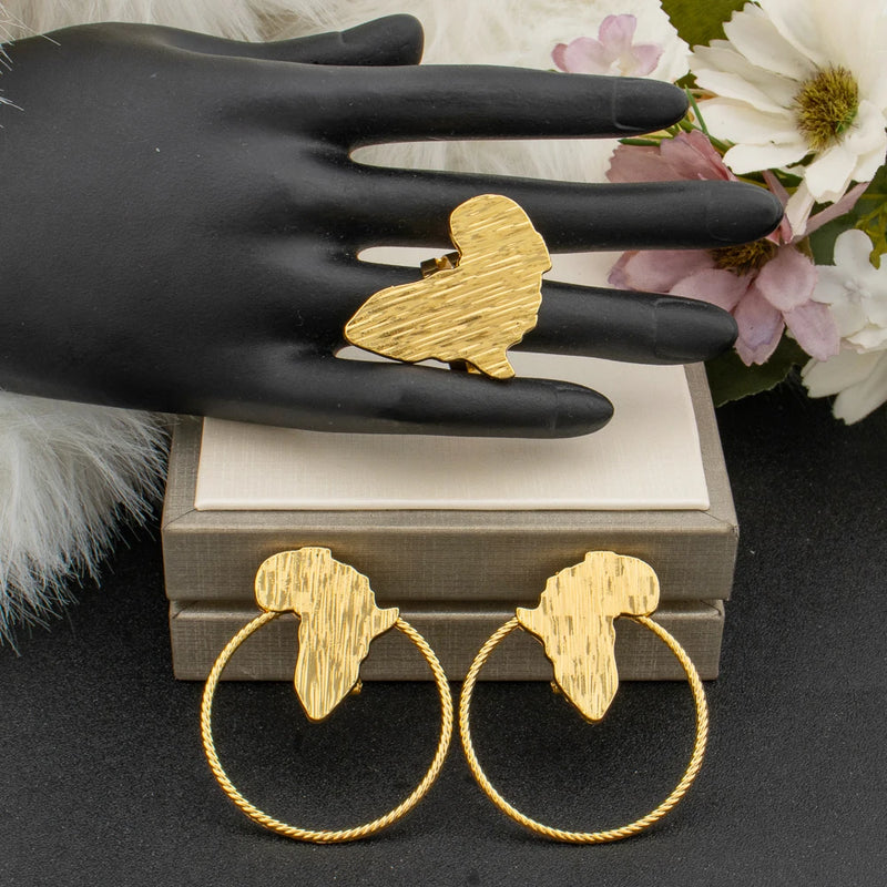 African Map Design Jewelry Set Ladies Luxury Gold Color Set
