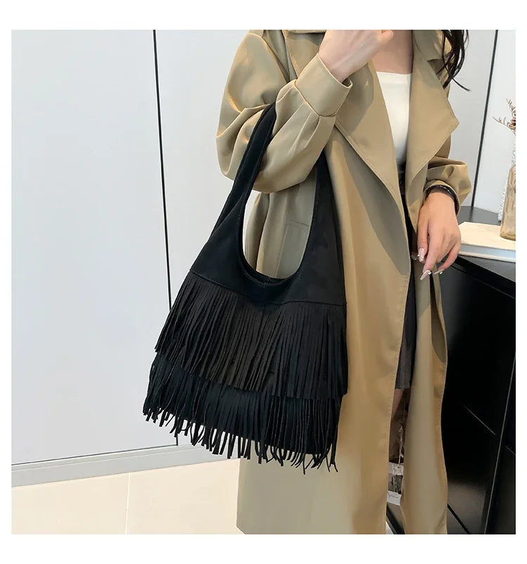 Suede Tassel Vedazzling Handbag