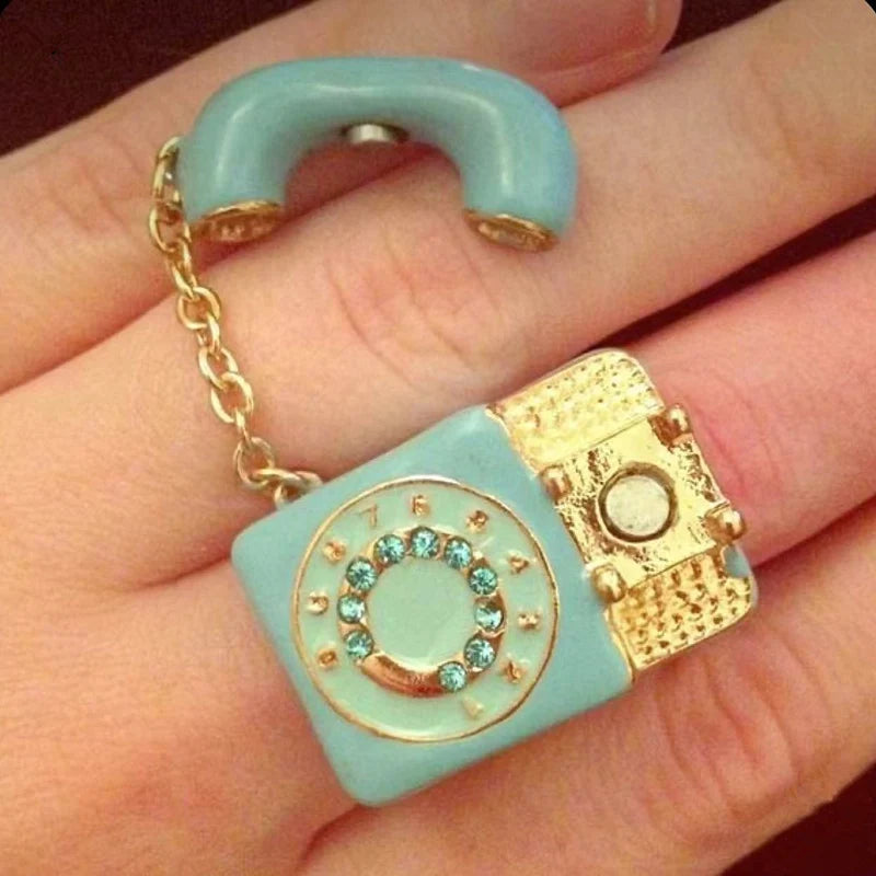 HangZhi Punk Vintage Colorful Enamel Telephone Ring Exaggerated Funny Y2K Charms Party Jewelry for Women New In