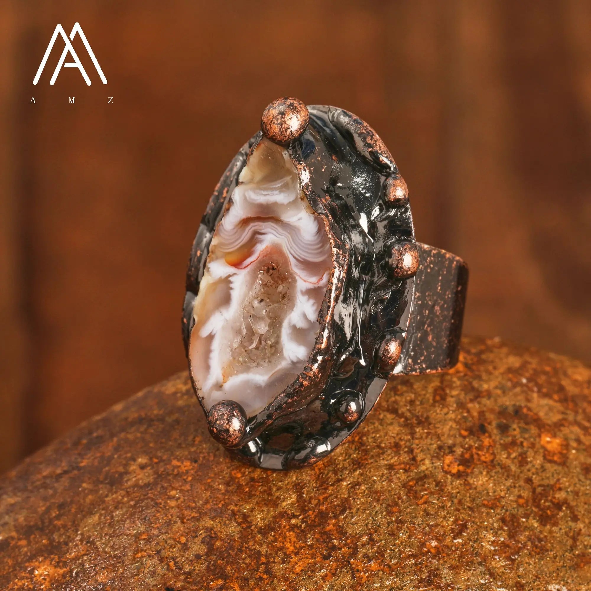 Natural Citrines Amethysts Quartz Beads Bronze Finger Rings For Women Gemstones Double Beads Open Adjustable Rings Dropship