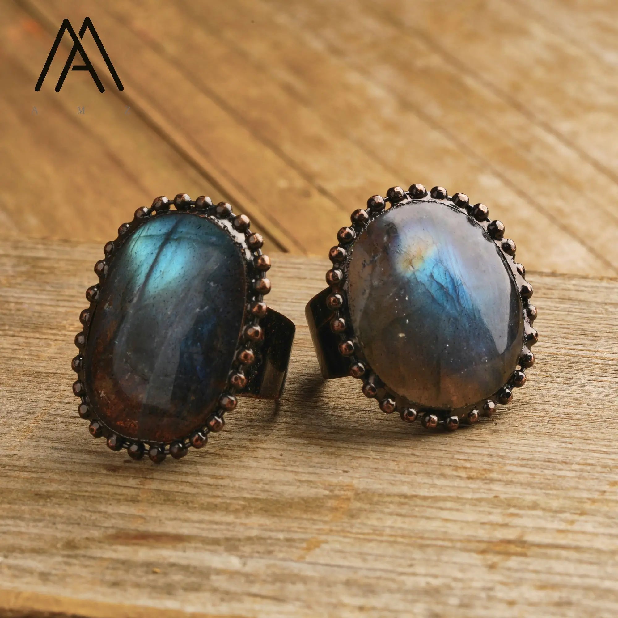 Natural Citrines Amethysts Quartz Beads Bronze Finger Rings For Women Gemstones Double Beads Open Adjustable Rings Dropship