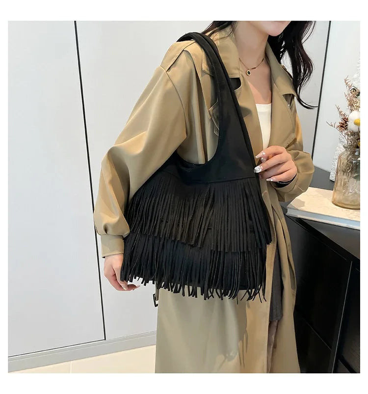 Suede Tassel Vedazzling Handbag