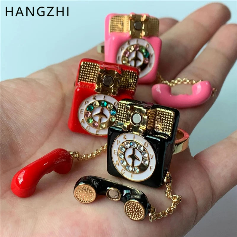 HangZhi Punk Vintage Colorful Enamel Telephone Ring Exaggerated Funny Y2K Charms Party Jewelry for Women New In