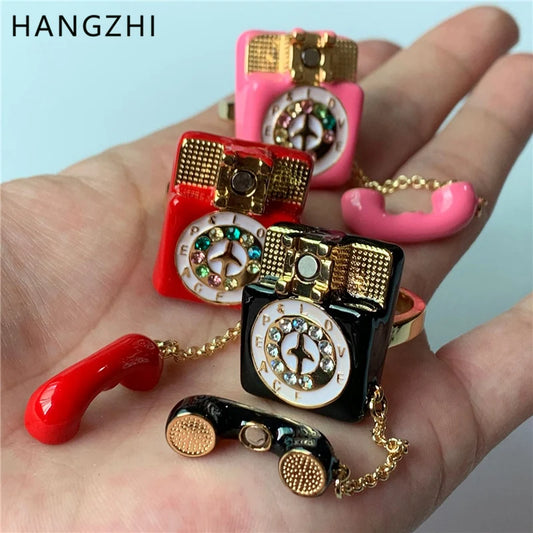 HangZhi Punk Vintage Colorful Enamel Telephone Ring Exaggerated Funny Y2K Charms Party Jewelry for Women New In
