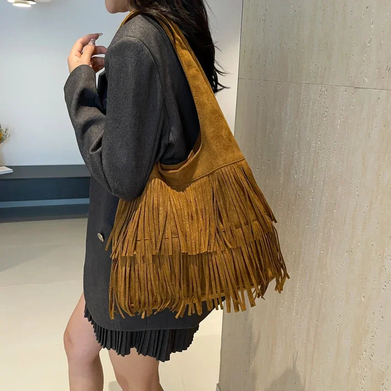 Suede Tassel Vedazzling Handbag