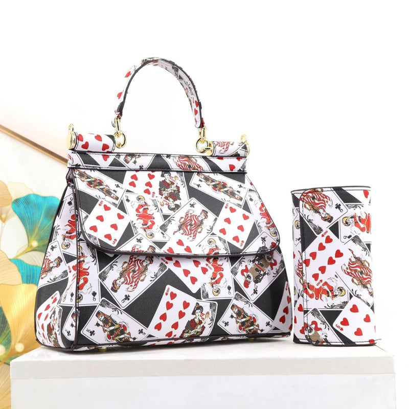 Women Bags Leather vintage painting Art Purse Handbags Girl Shoulder Bag Cross Body Messenger Bag Female Totes Braccialini Style