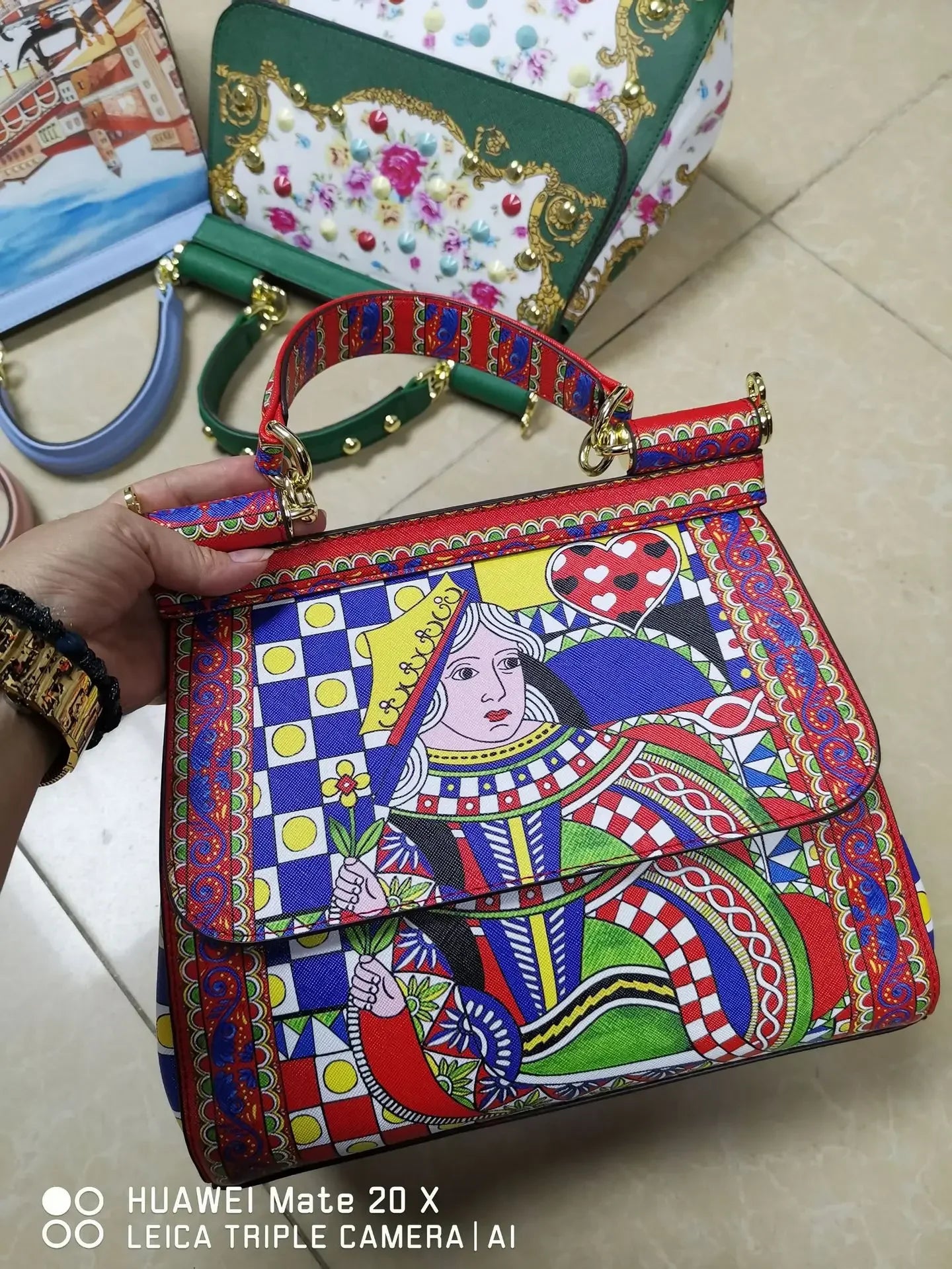 Women Bags Leather vintage painting Art Purse Handbags Girl Shoulder Bag Cross Body Messenger Bag Female Totes Braccialini Style