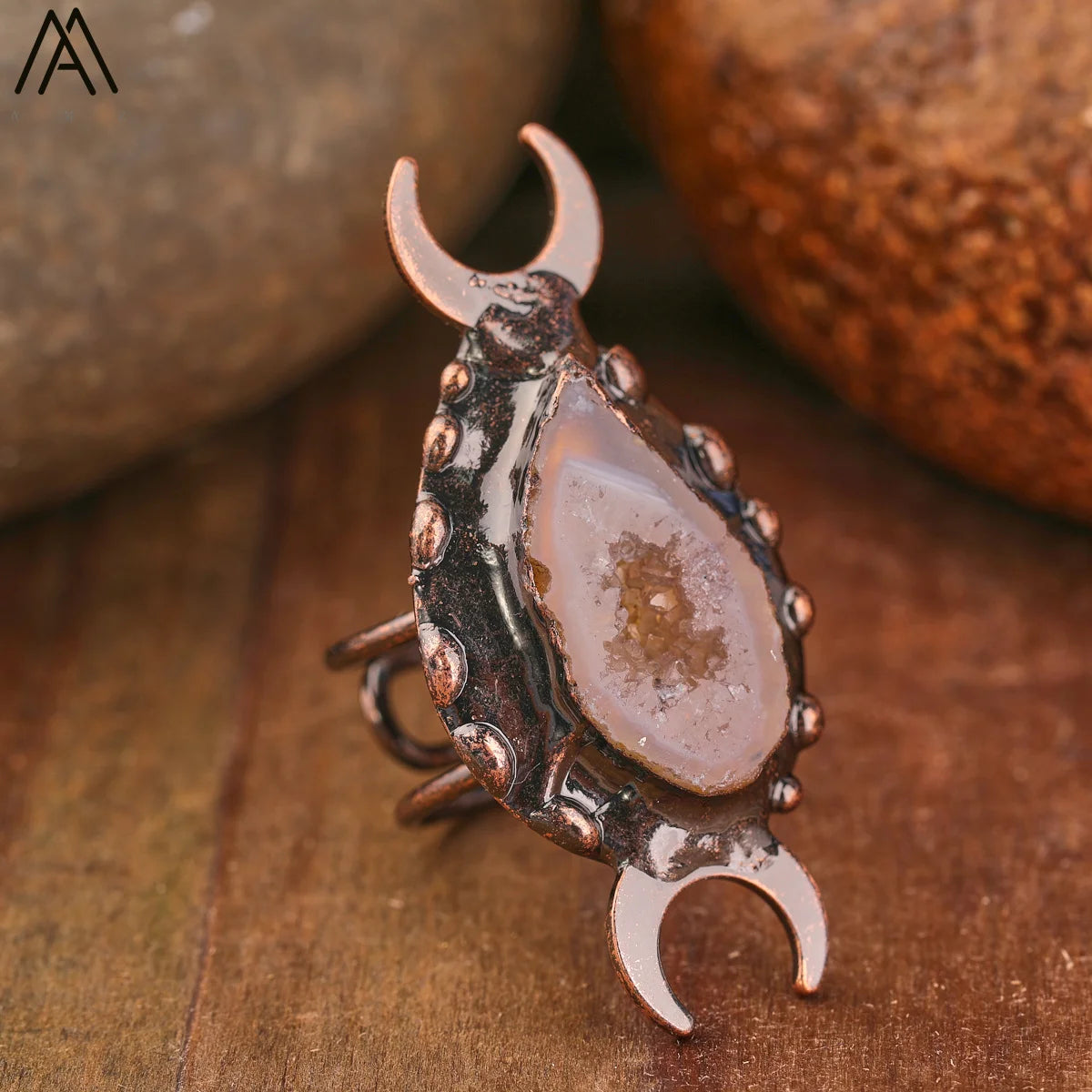 Natural Citrines Amethysts Quartz Beads Bronze Finger Rings For Women Gemstones Double Beads Open Adjustable Rings Dropship