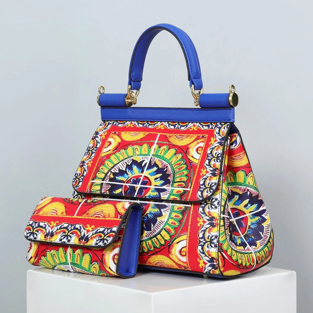 Women Bags Leather vintage painting Art Purse Handbags Girl Shoulder Bag Cross Body Messenger Bag Female Totes Braccialini Style