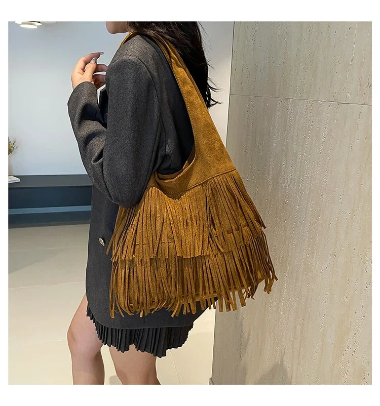 Suede Tassel Vedazzling Handbag