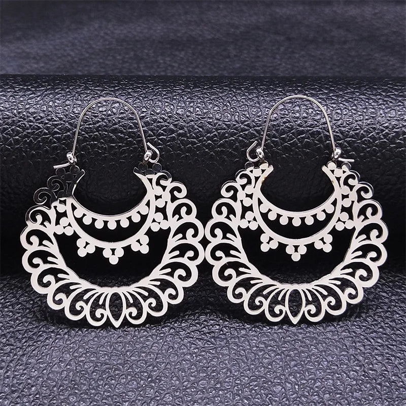 Big Bohemia Geometry Stainless Steel Round Earrings Hoop Earrings