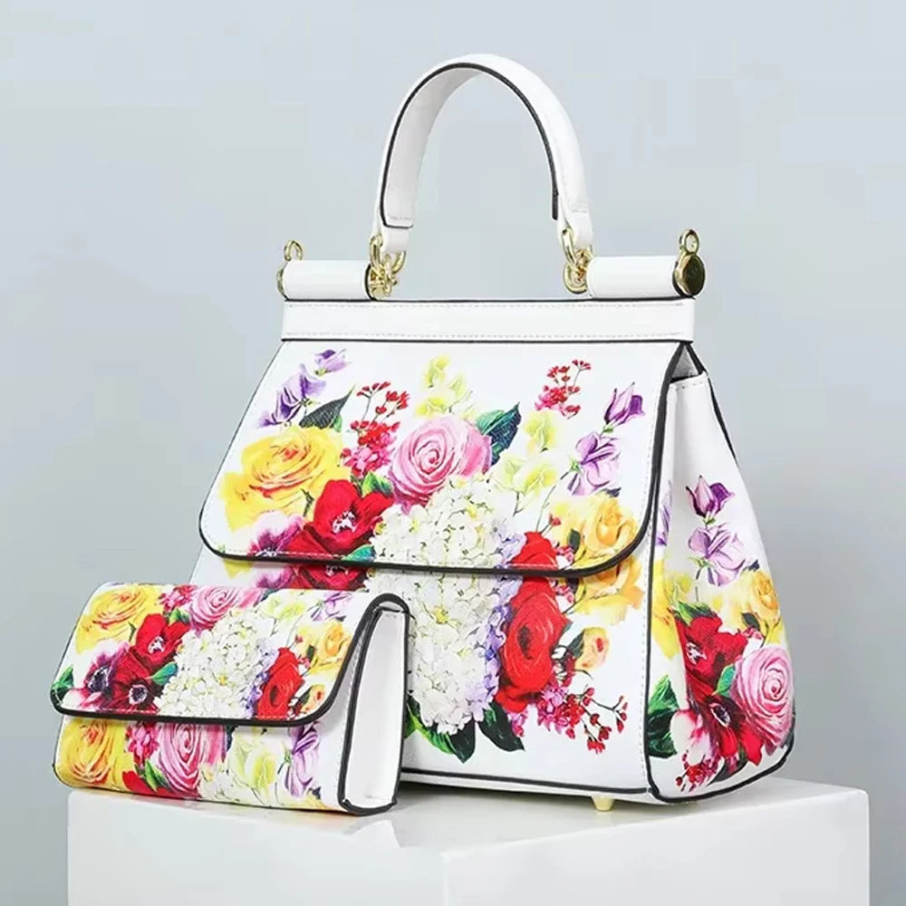 Women Bags Leather vintage painting Art Purse Handbags Girl Shoulder Bag Cross Body Messenger Bag Female Totes Braccialini Style