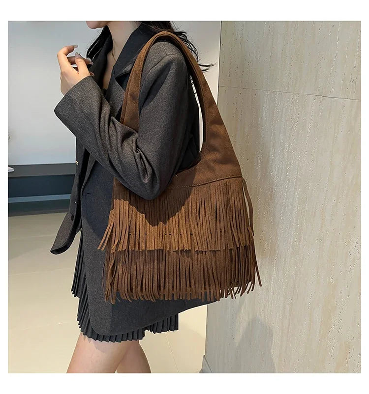 Suede Tassel Vedazzling Handbag