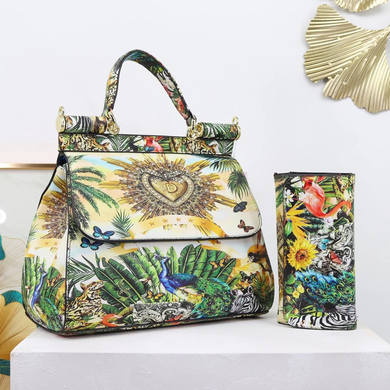 Women Bags Leather vintage painting Art Purse Handbags Girl Shoulder Bag Cross Body Messenger Bag Female Totes Braccialini Style