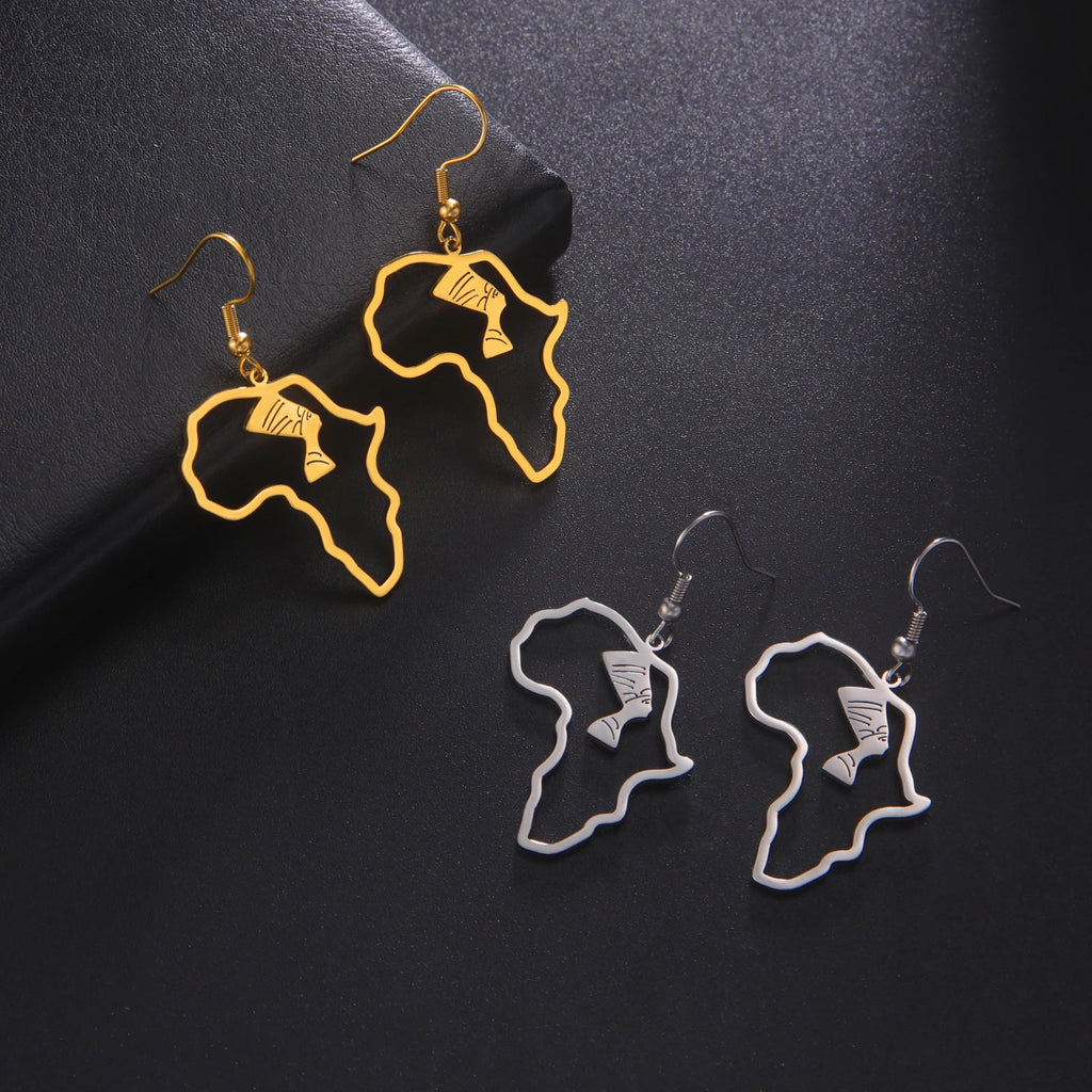 Giraffe Elephant Map Earrings Animal Africa Safari Stainless Steel Women Earrings Trendy Statement Jewelry Party Gift 2025