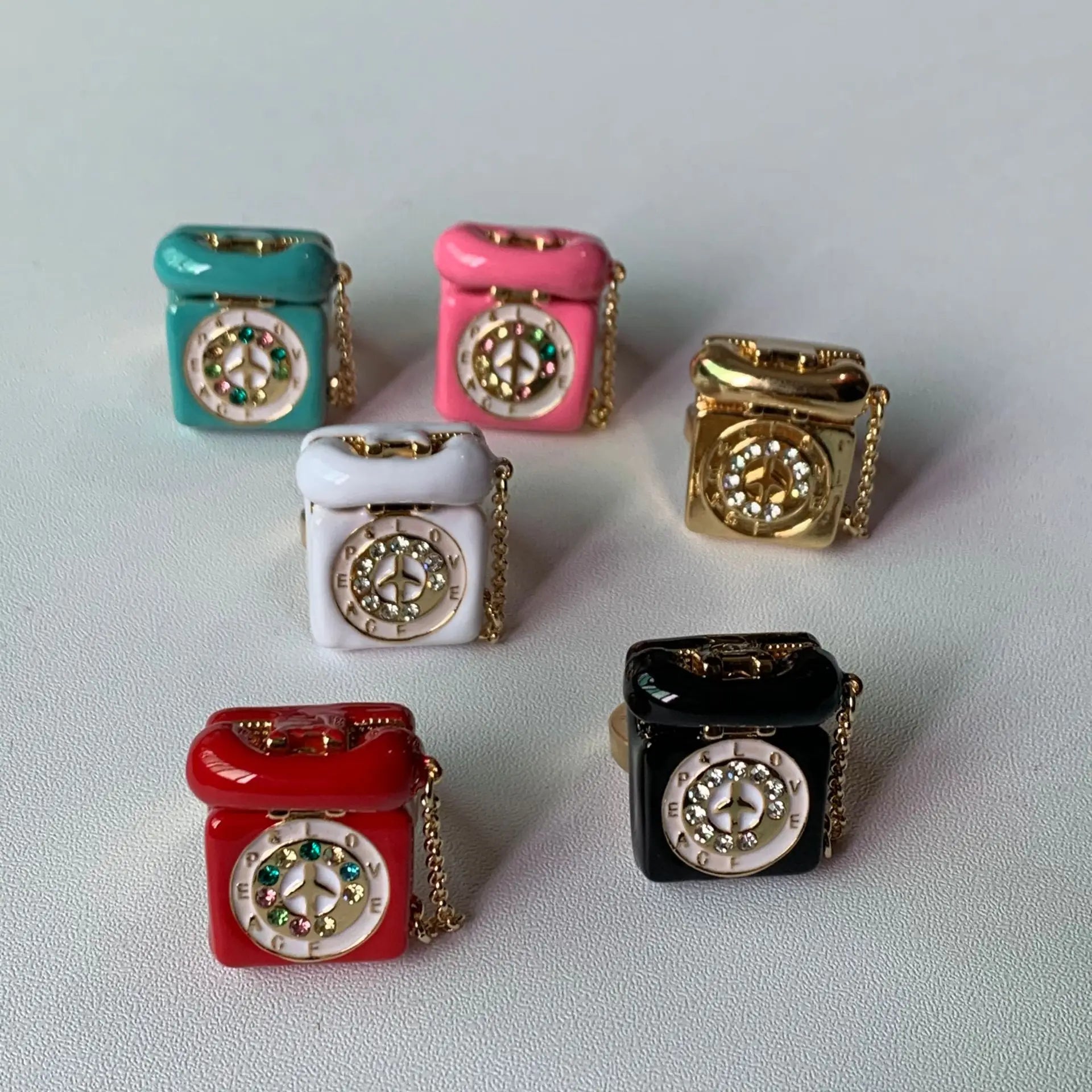 HangZhi Punk Vintage Colorful Enamel Telephone Ring Exaggerated Funny Y2K Charms Party Jewelry for Women New In