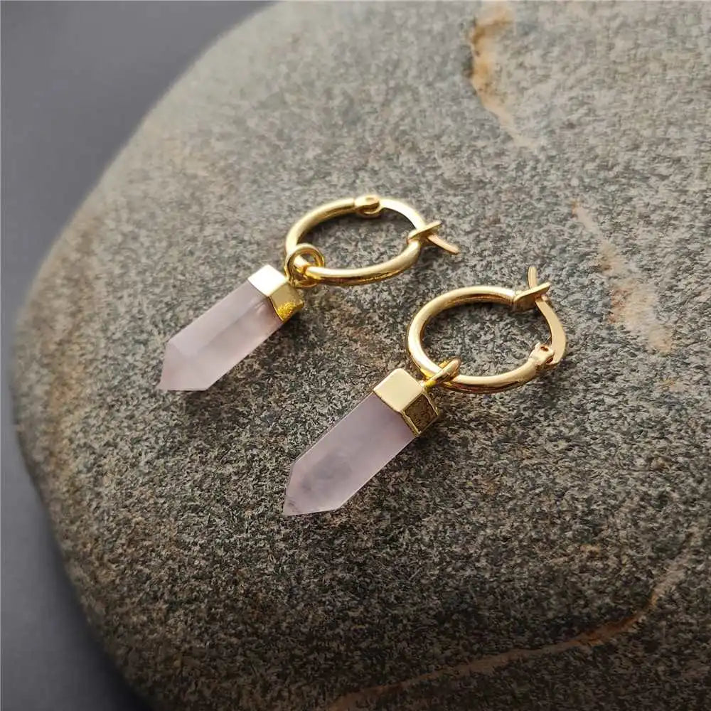 FUWO Natural Rose Crystal Point Earrings