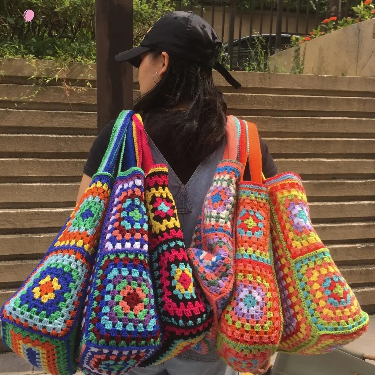 Bohemian Crochet Women Shoulder Beach Bags Knitting Large Capacity Tote Bag Casual Lady Handbags Big Shopper Purses Summer Beach Bags