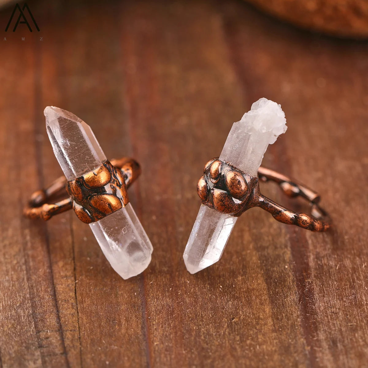 Natural Citrines Amethysts Quartz Beads Bronze Finger Rings For Women Gemstones Double Beads Open Adjustable Rings Dropship