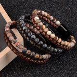 Vedazzling Natural Stone Bracelets Genuine Leather Braided Bracelet