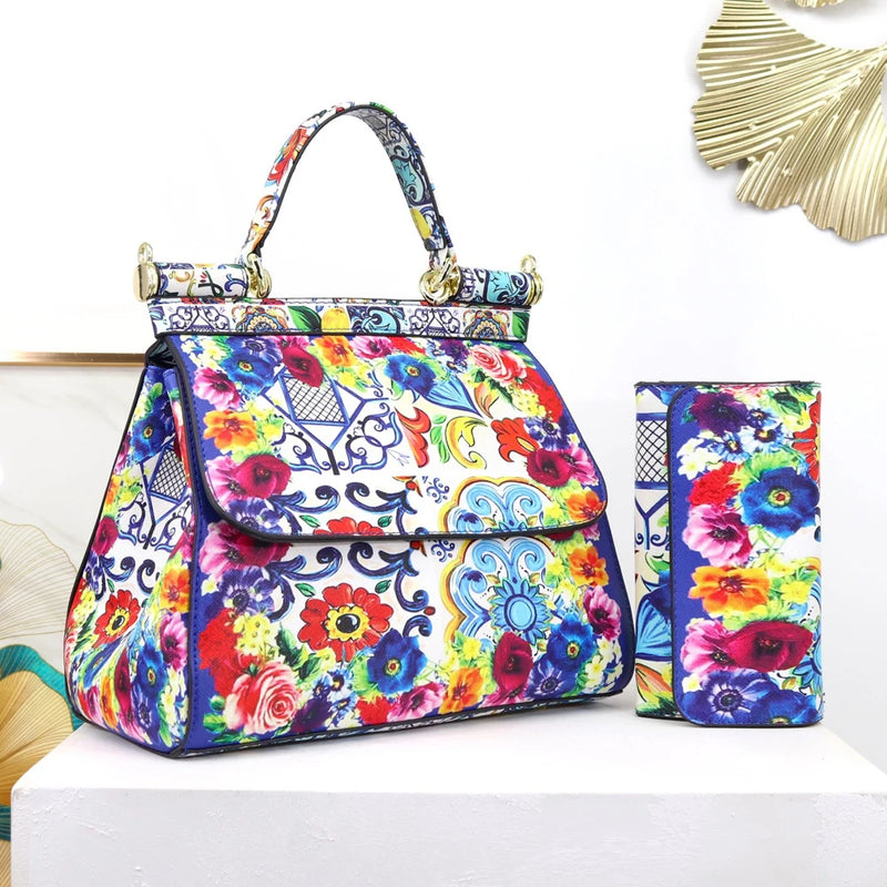 Women Bags Leather vintage painting Art Purse Handbags Girl Shoulder Bag Cross Body Messenger Bag Female Totes Braccialini Style