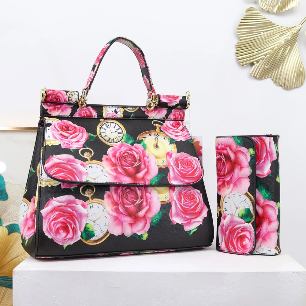 Women Bags Leather vintage painting Art Purse Handbags Girl Shoulder Bag Cross Body Messenger Bag Female Totes Braccialini Style