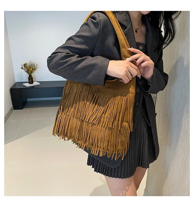 Suede Tassel Vedazzling Handbag