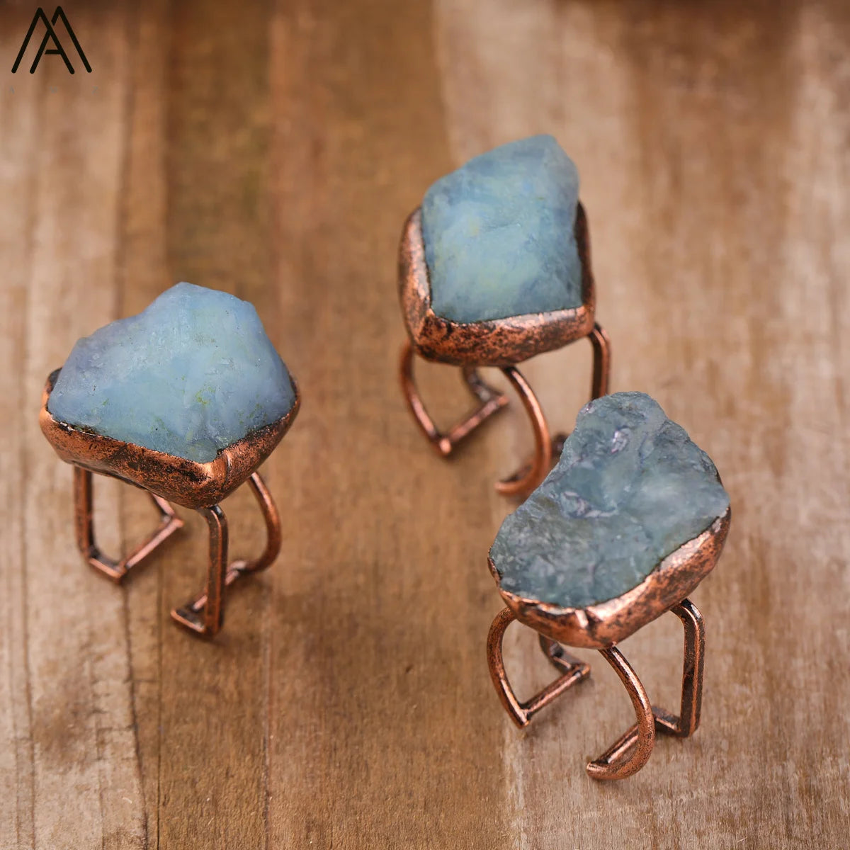 Natural Citrines Amethysts Quartz Beads Bronze Finger Rings For Women Gemstones Double Beads Open Adjustable Rings Dropship