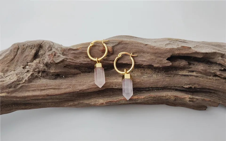 FUWO Natural Rose Crystal Point Earrings