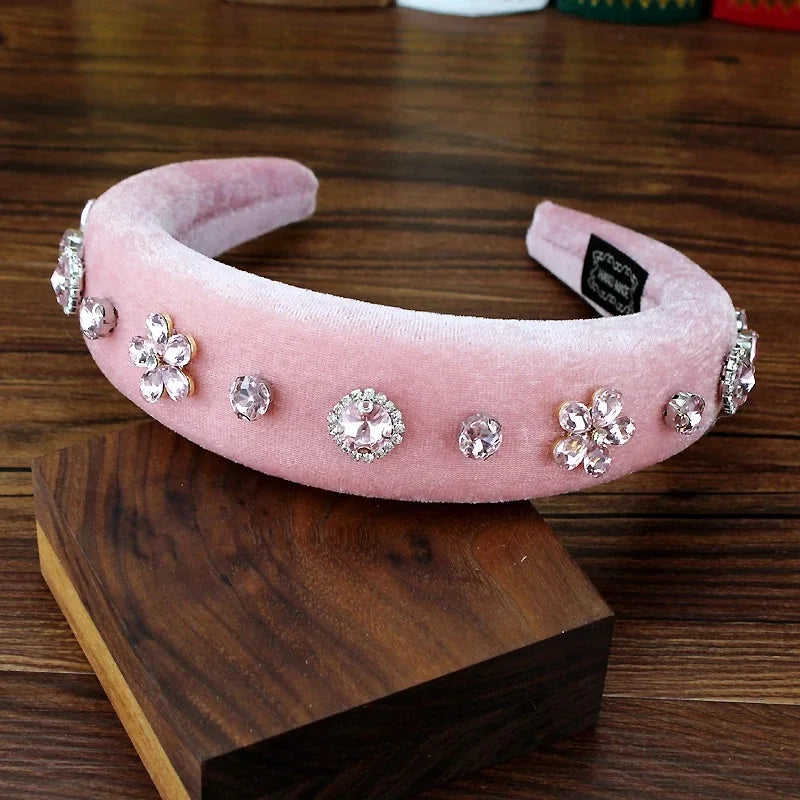 Gorgeous Pink Crystal Princess Padded Headbands Rhinestone Baroque Handmade Hairbands For Women Hair Jewelry Girls Wedding