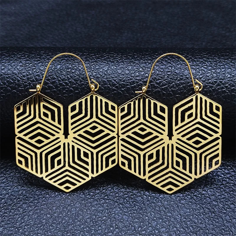 Big Bohemia Geometry Stainless Steel Round Earrings Hoop Earrings