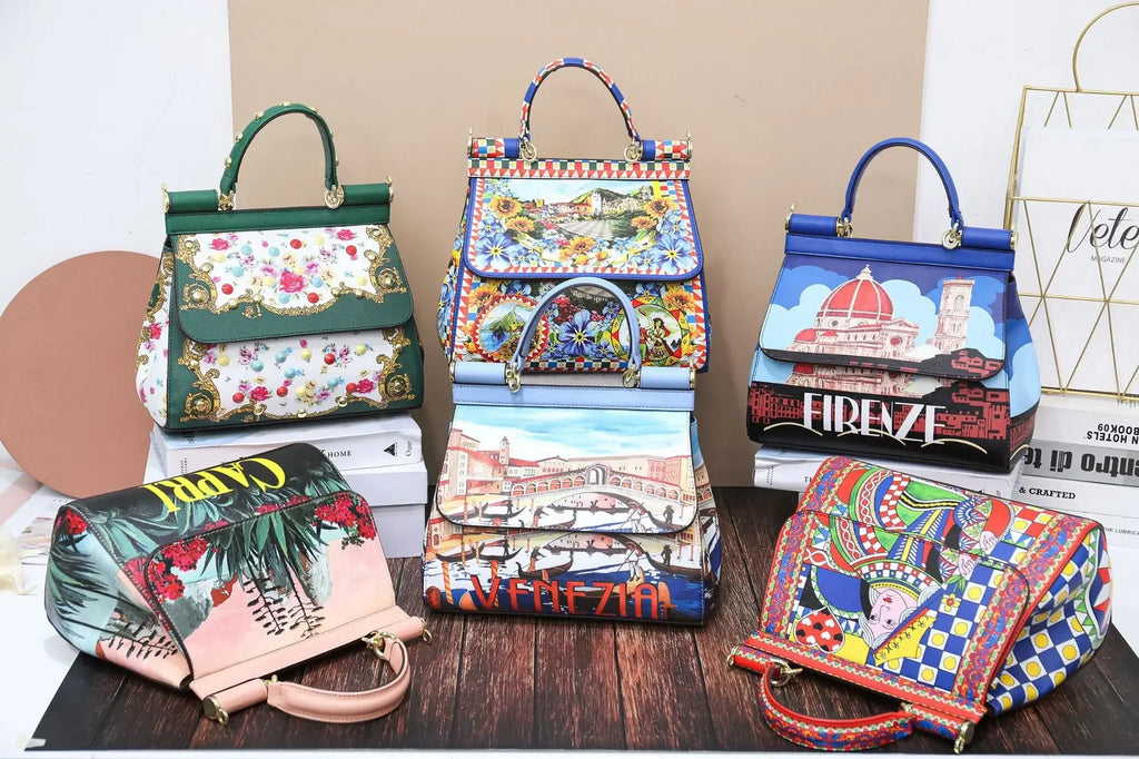 Women Bags Leather vintage painting Art Purse Handbags Girl Shoulder Bag Cross Body Messenger Bag Female Totes Braccialini Style