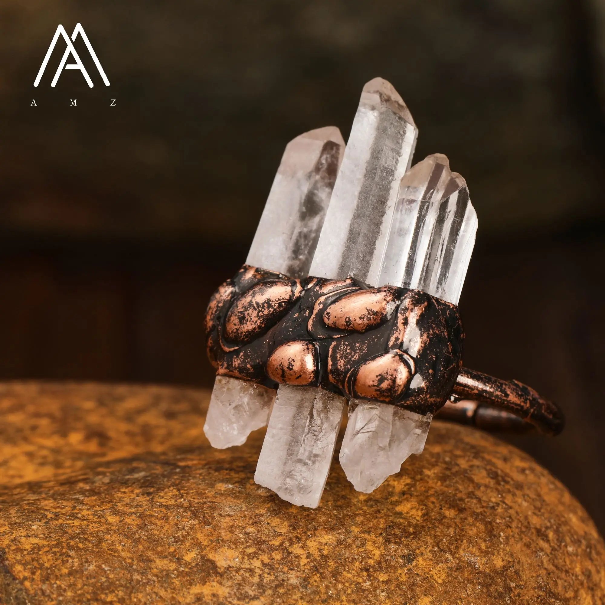 Natural Citrines Amethysts Quartz Beads Bronze Finger Rings For Women Gemstones Double Beads Open Adjustable Rings Dropship