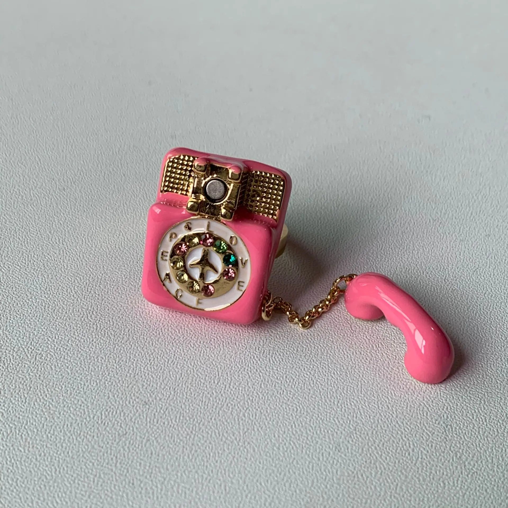 HangZhi Punk Vintage Colorful Enamel Telephone Ring Exaggerated Funny Y2K Charms Party Jewelry for Women New In