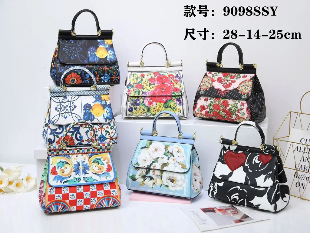 Women Bags Leather vintage painting Art Purse Handbags Girl Shoulder Bag Cross Body Messenger Bag Female Totes Braccialini Style