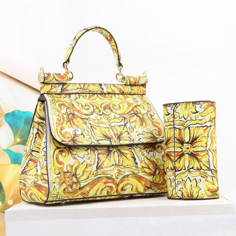 Women Bags Leather vintage painting Art Purse Handbags Girl Shoulder Bag Cross Body Messenger Bag Female Totes Braccialini Style