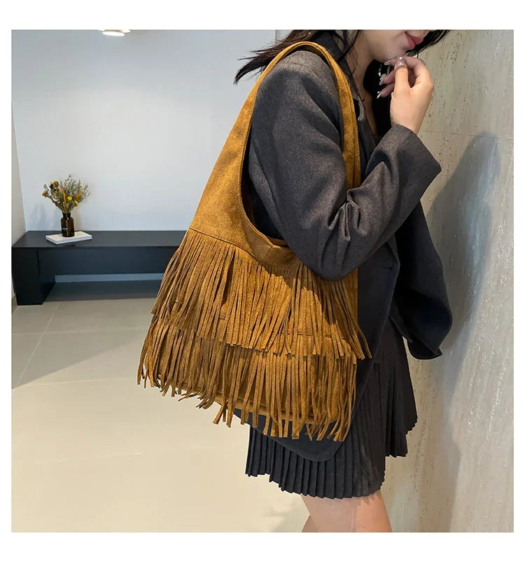Suede Tassel Vedazzling Handbag
