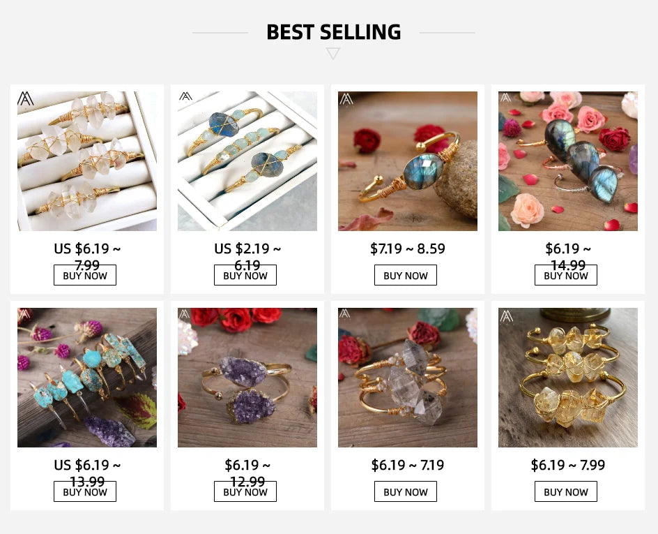 Natural Herkimer Diamonds Quartz Stick Point Cuff Bangle Bracelet