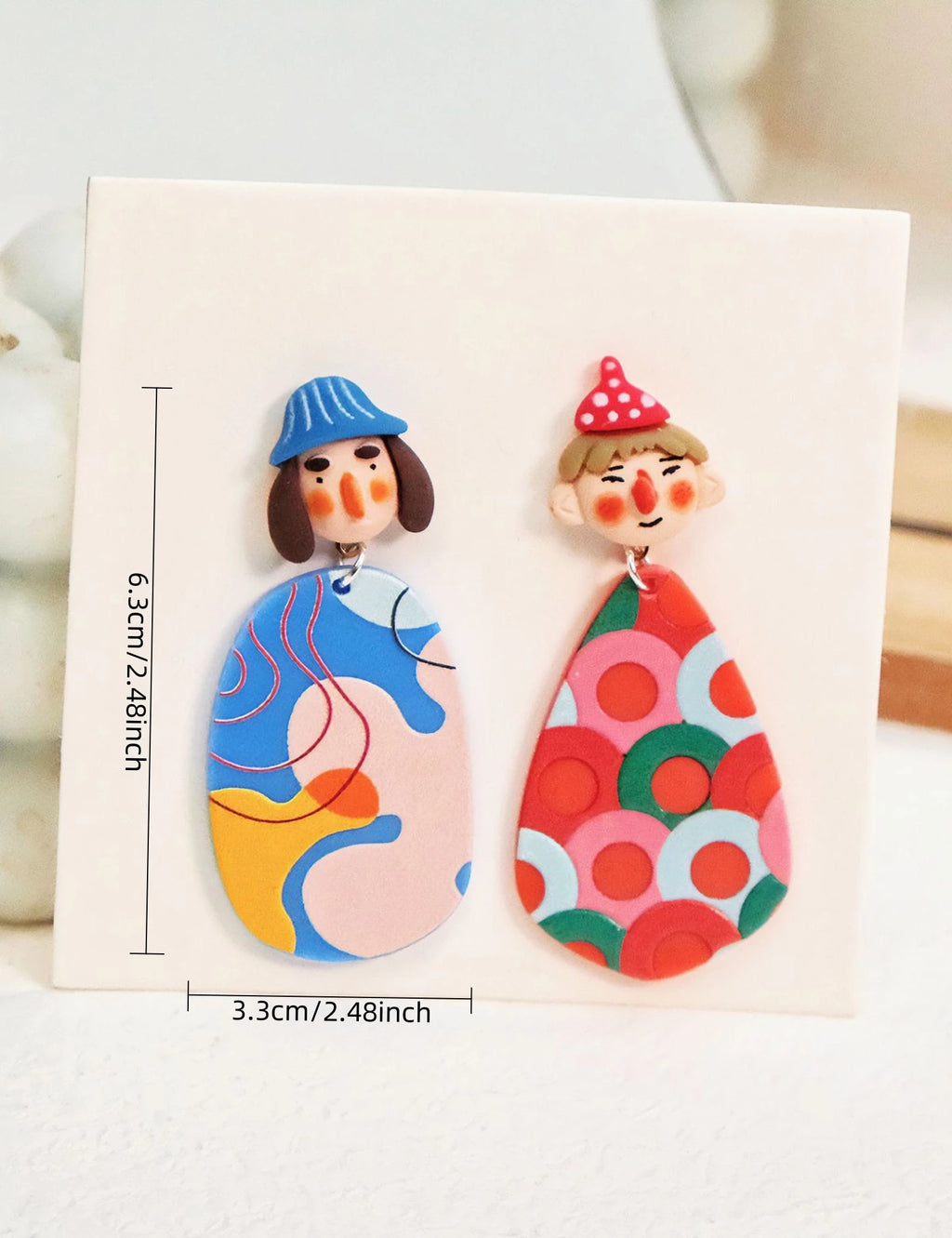 A Pair of Fashionable and Personalized Ethnic Style Indian Dolls With Colorful Polka Dot Cartoon Portraits Asymmetrical Earrings