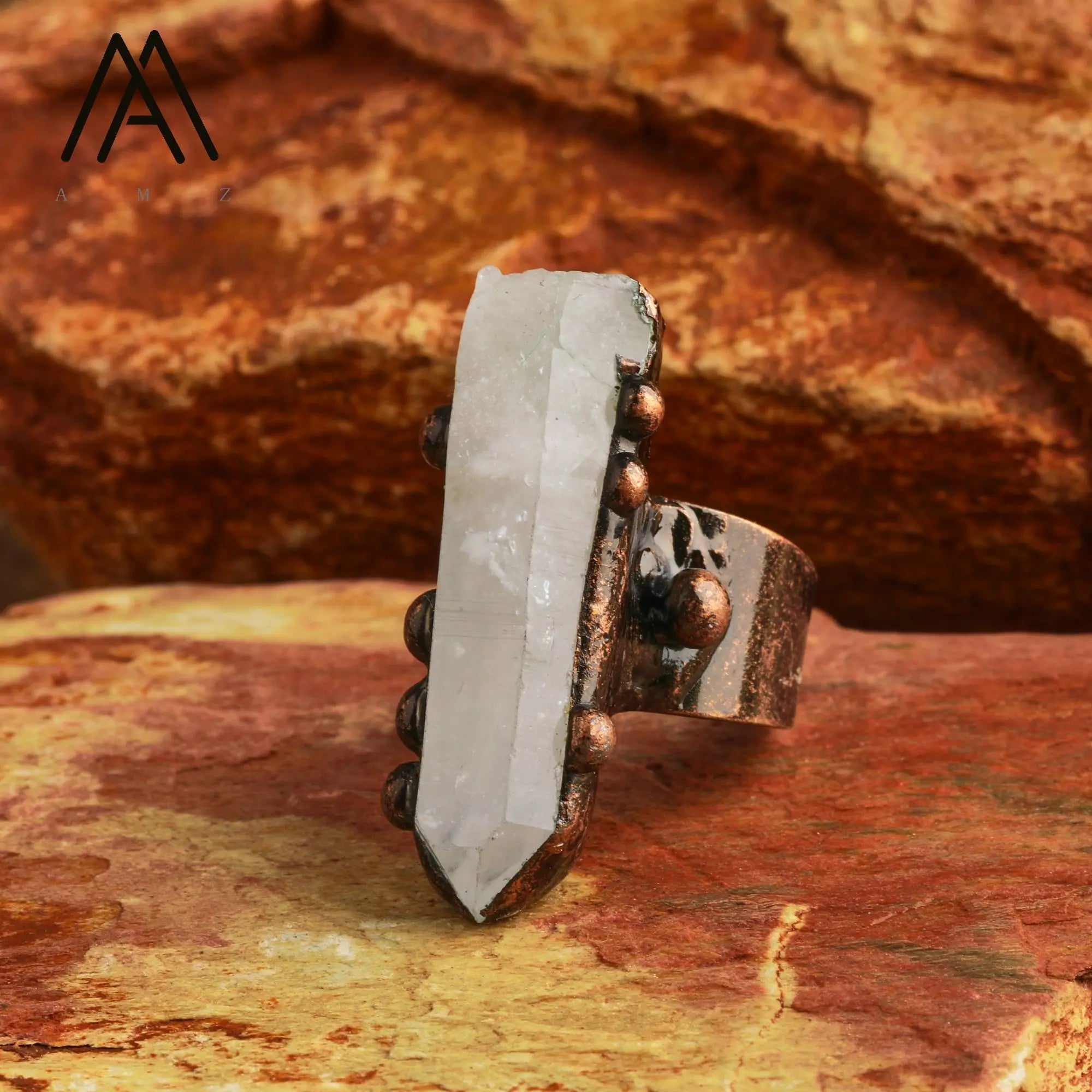 Natural Citrines Amethysts Quartz Beads Bronze Finger Rings For Women Gemstones Double Beads Open Adjustable Rings Dropship