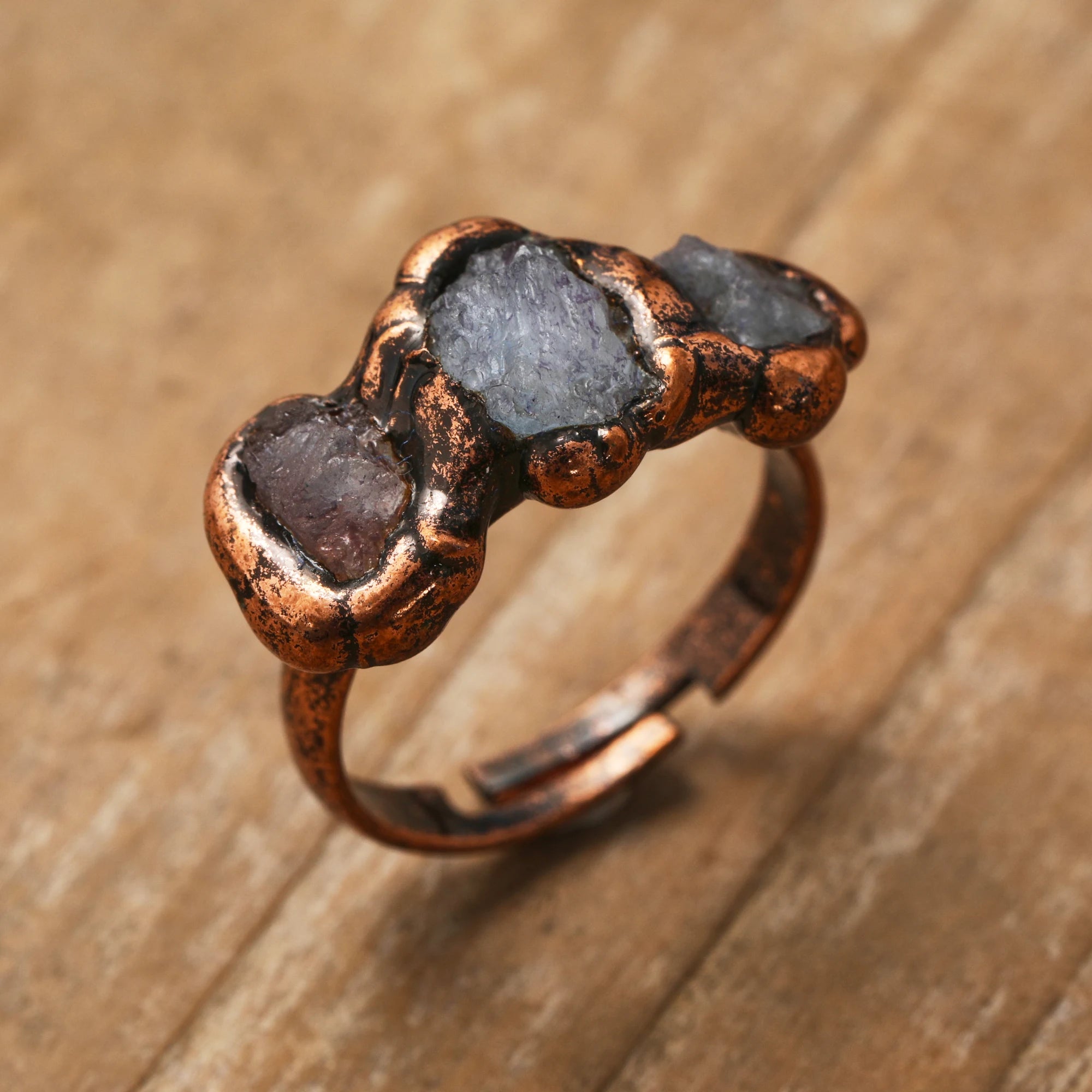 Natural Citrines Amethysts Quartz Beads Bronze Finger Rings For Women Gemstones Double Beads Open Adjustable Rings Dropship