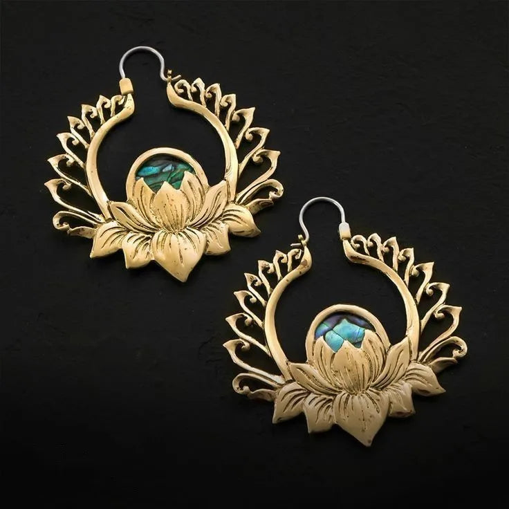 Delicate Charm Flower Geometry Green Stone Earrings