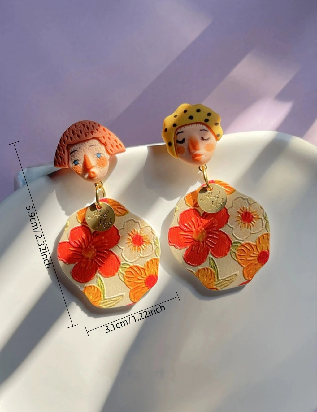 A Pair of Fashionable and Personalized Ethnic Style Indian Dolls With Colorful Polka Dot Cartoon Portraits Asymmetrical Earrings