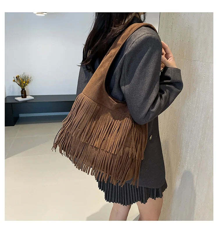 Suede Tassel Vedazzling Handbag