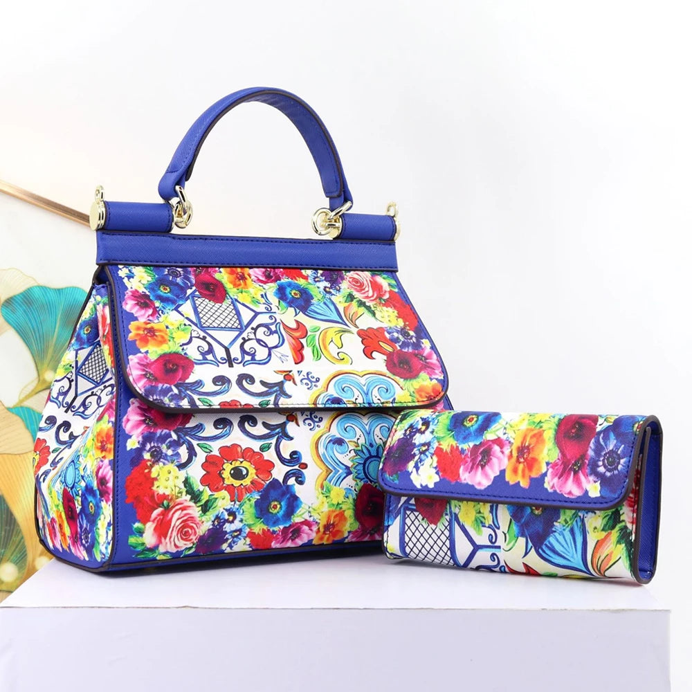 Women Bags Leather vintage painting Art Purse Handbags Girl Shoulder Bag Cross Body Messenger Bag Female Totes Braccialini Style