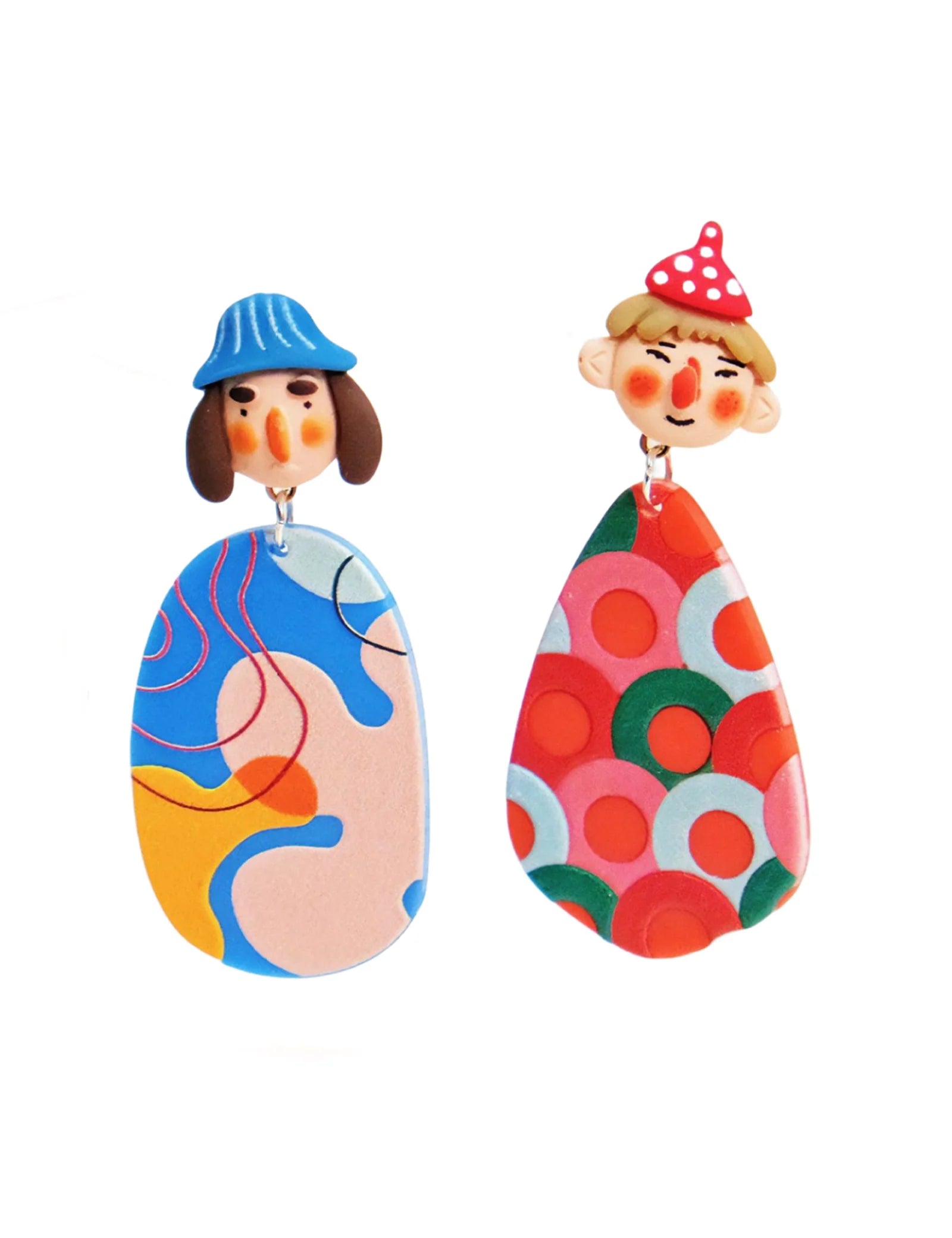 A Pair of Fashionable and Personalized Ethnic Style Indian Dolls With Colorful Polka Dot Cartoon Portraits Asymmetrical Earrings