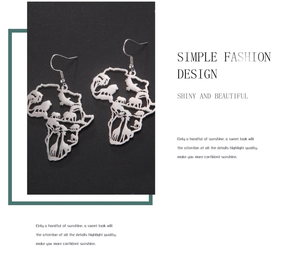 Giraffe Elephant Map Earrings Animal Africa Safari Stainless Steel Women Earrings Trendy Statement Jewelry Party Gift 2025