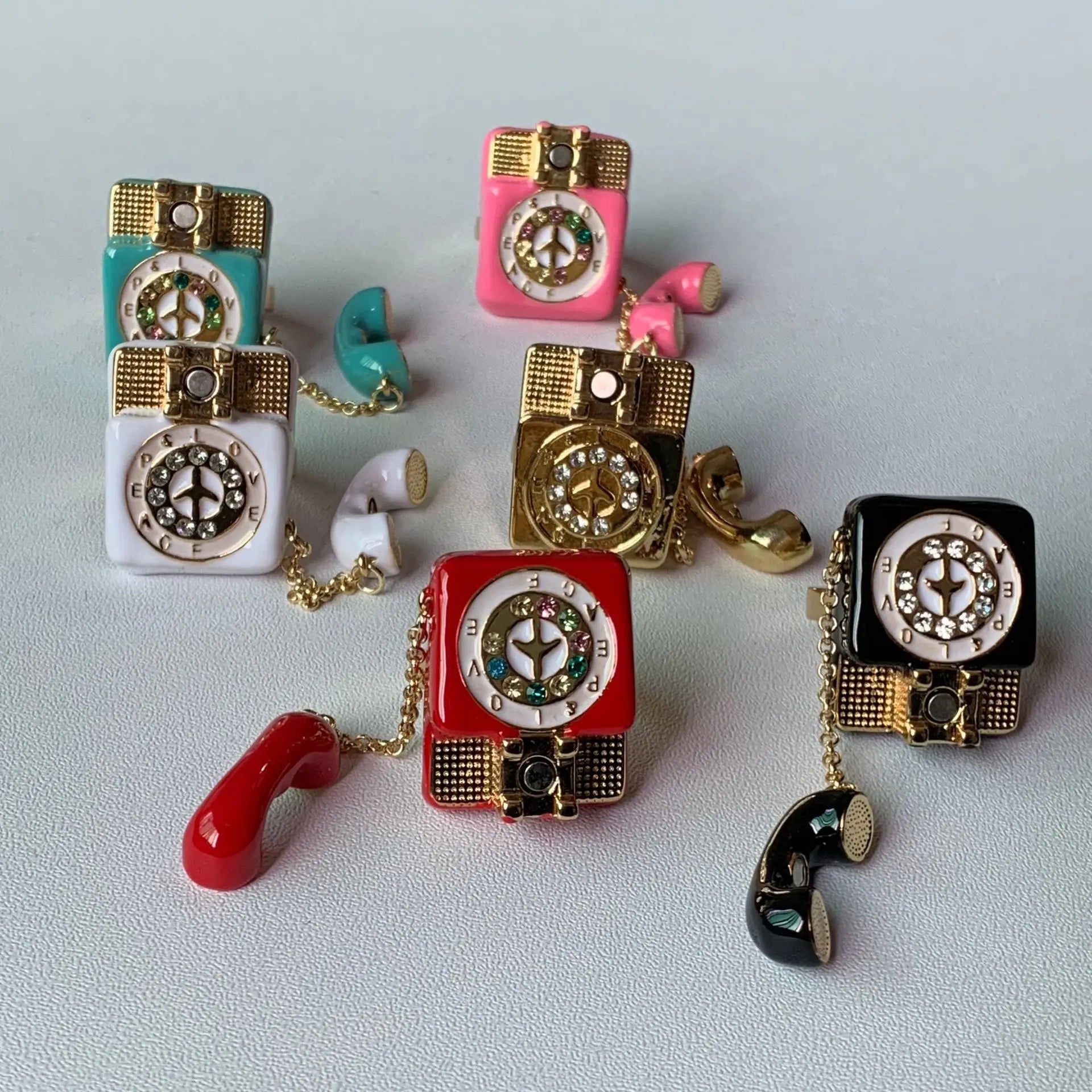 HangZhi Punk Vintage Colorful Enamel Telephone Ring Exaggerated Funny Y2K Charms Party Jewelry for Women New In