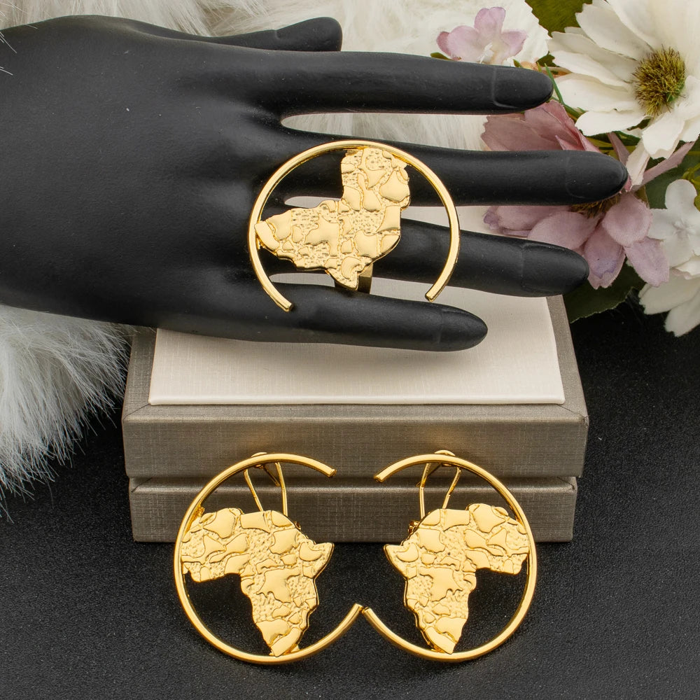 African Map Design Jewelry Set Ladies Luxury Gold Color Set