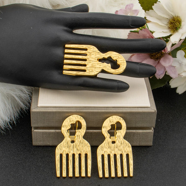 African Map Design Jewelry Set Ladies Luxury Gold Color Set